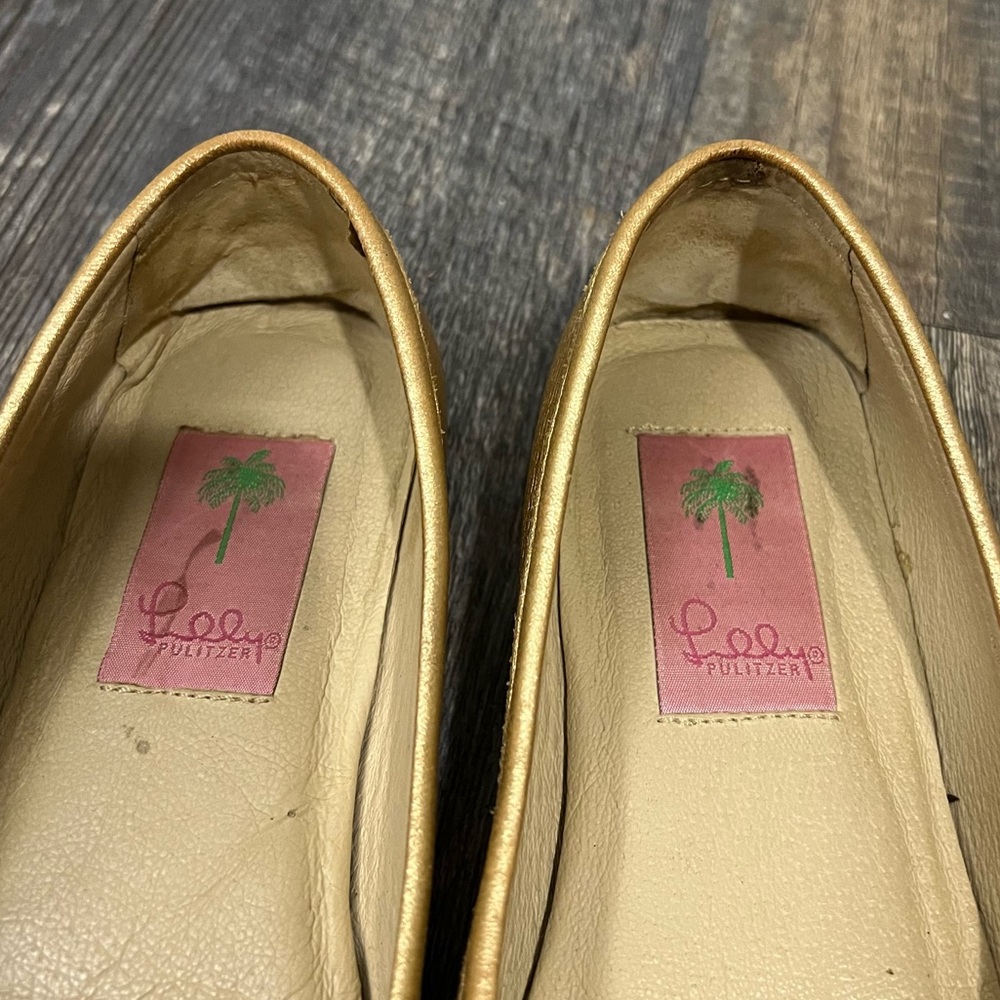 Lilly Pulitzer leather loafers flat shoes gold size 8.5 - Picture 3 of 10